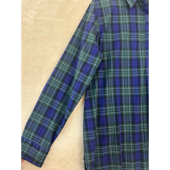Lands' End Blue Plaid No Iron Supima Top 14 Large Half Button - Picture 3 of 9